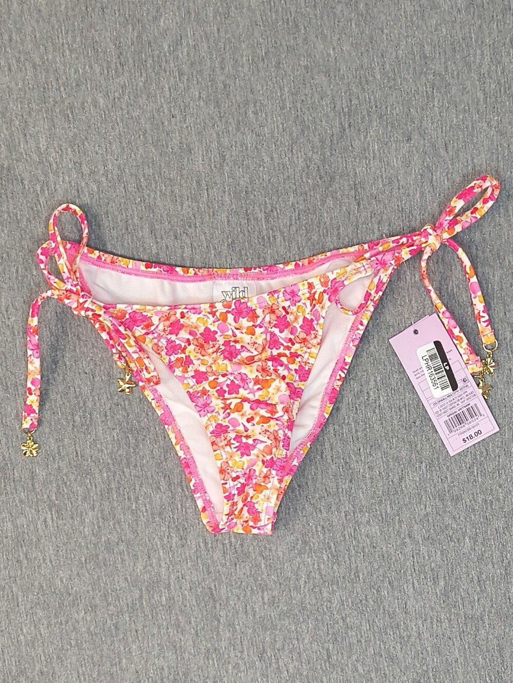 Wild Fable Floral Low‑Rise High‑Leg Cheeky Side‑Tie Bikini Bottom Pink/Orange XS